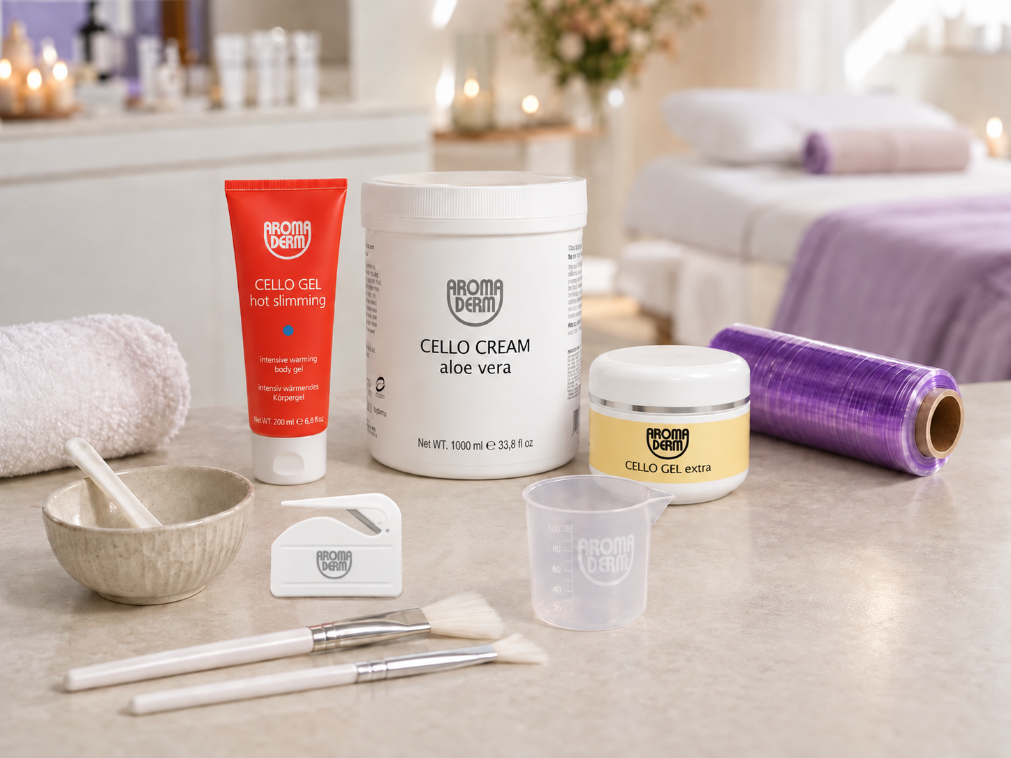 Produkty i akcesoria wykorzystywane podczas szkoleń Aroma Derm